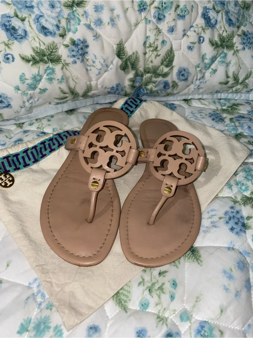 Tory Burch Tan Logo Thong Sandals